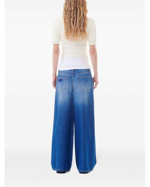 Ganni Blue Mid-rise Wide-leg Jeans