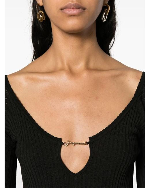 Jacquemus Black Elegant Mini Dress With Scalloped Neckline And Cut-Out Detail