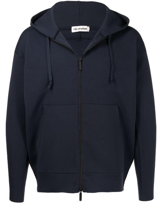 Rito Structure Blue Relaxed Zip-up Hoodie for men