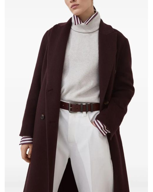 Blazer Brunello Cucinelli Pour Femme - Taille 42 - Rayures Brun Et Blanc - Ceinturé - Neuf Avec étiquette