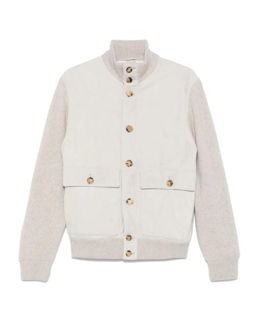 Brunello Cucinelli White High-Neck Jacket for men