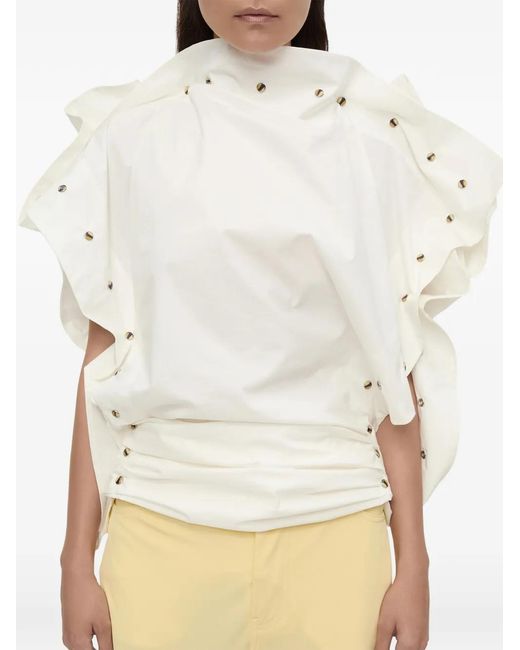 Christopher Esber Natural Spiral Stone Snap Ruffled Top