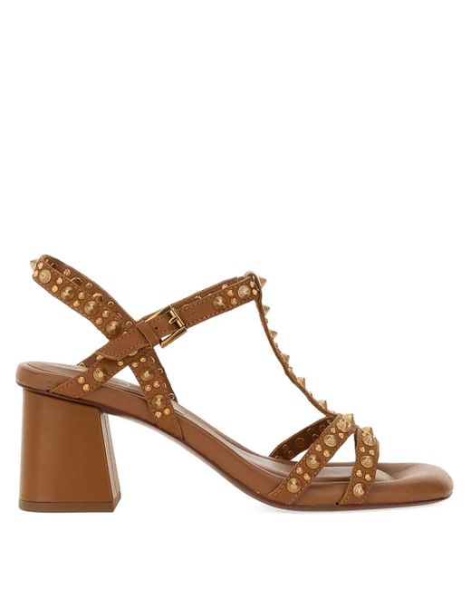 Ash Brown Studded T-Bar Sandals