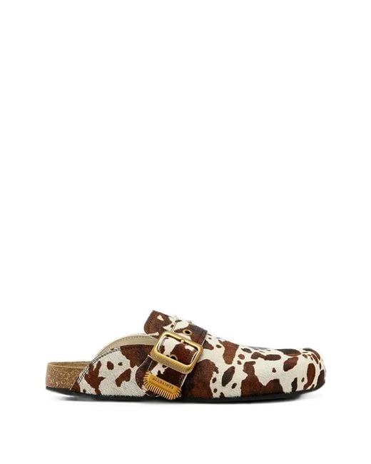 AllSaints White Staffa Cow-Print Buckled Mules