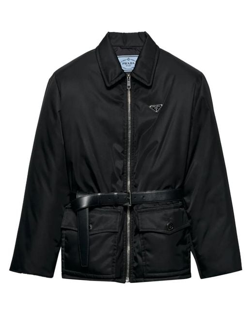 Prada Black Logo-Detail Belted Jacket