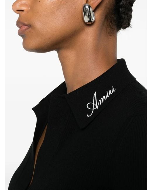 Amiri Black Logo-Embroidered Polo-Collar T-Shirt