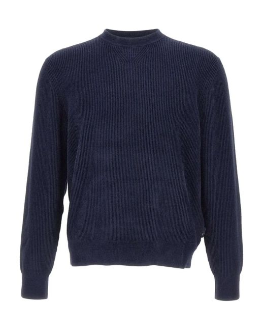 Boss Blue Ribbed Crew-Neck Sweater for men