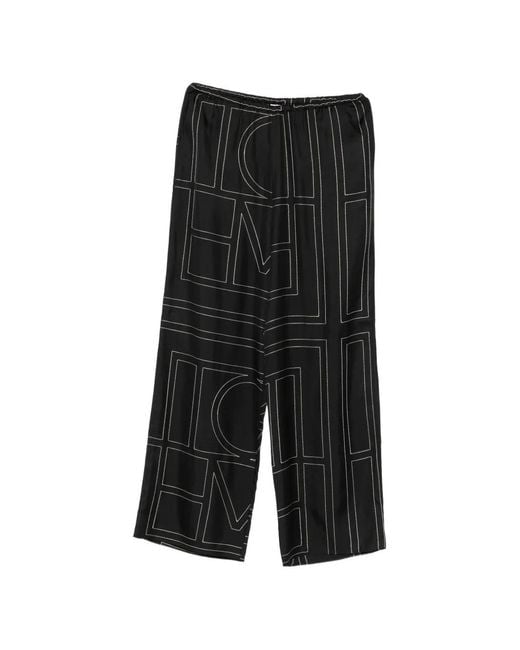 Totême Black Monogram-Print Wide-Leg Trousers