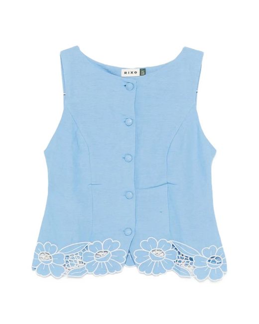 Rixo Blue Lucca Sleeveless Blouse