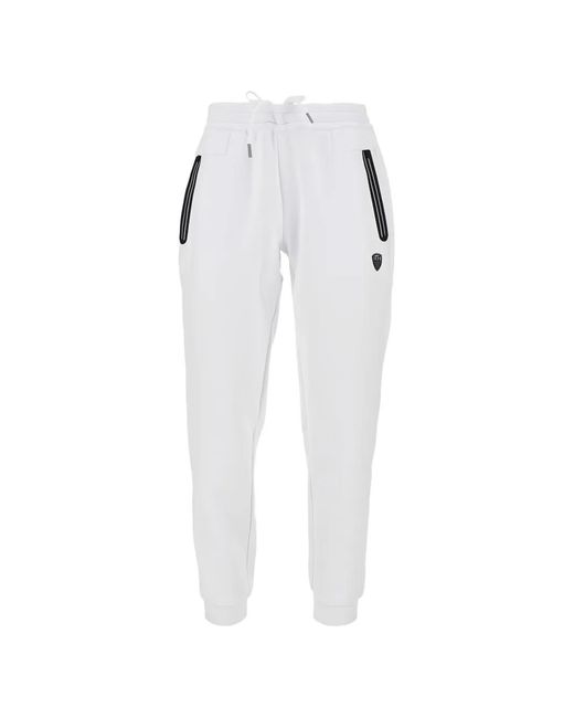 EA7 White Logo-Patch Drawstring Track Pants for men