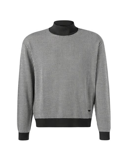 Emporio Armani Gray Mock-Neck Striped Sweater for men