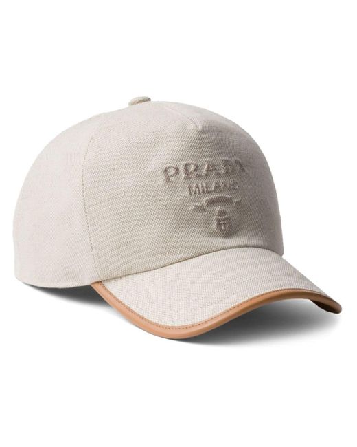 Prada Natural Logo-embossed Cotton Cap for men