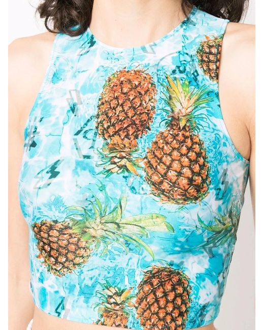 Philipp Plein Blue Pineapple Skies Crop Top