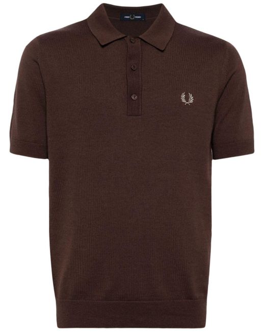 Fred Perry Brown Classic Knitted Polo Shirt for men