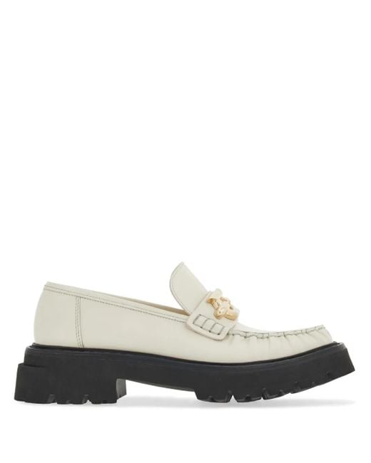 Ferragamo White Gancio Leather Loafers