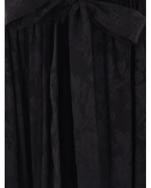 Chloé Black Jupe Froncée À Fleurs En Jacquard