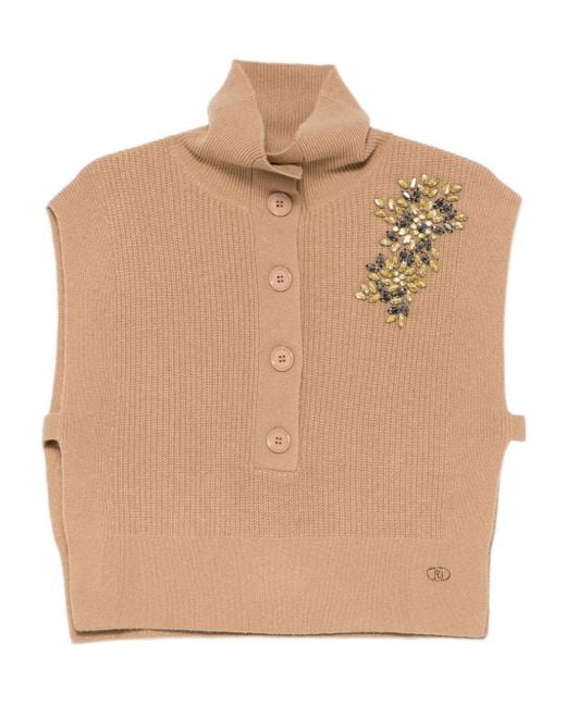 Liu Jo Natural Crystal-Embellished Button-Up Vest