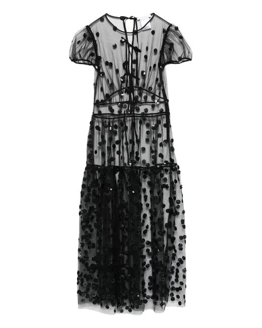 CECILIE BAHNSEN Black Nanna Sequin Blossom Dress