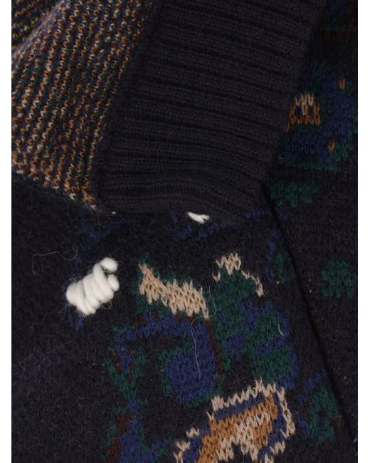 Sacai Blue Patterned Ruffled Wool Sweater