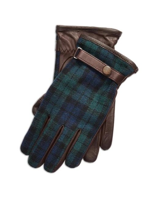 Polo Ralph Lauren Blue Tartan-Pattern Leather Gloves for men