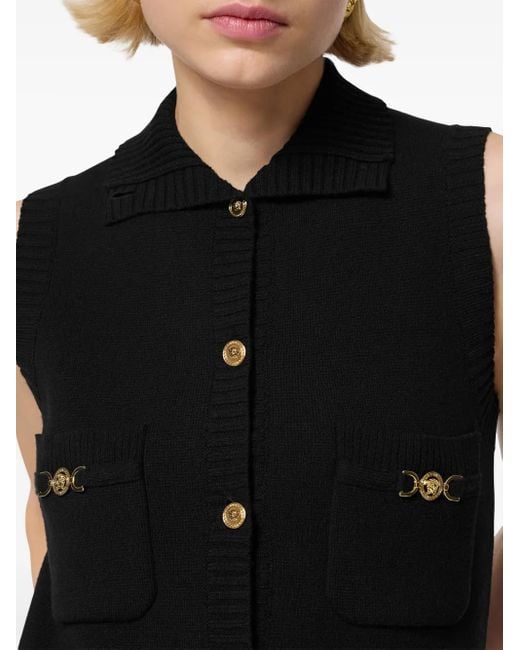 Versace Black Mini Sleeveless Dress With Medusa Detail