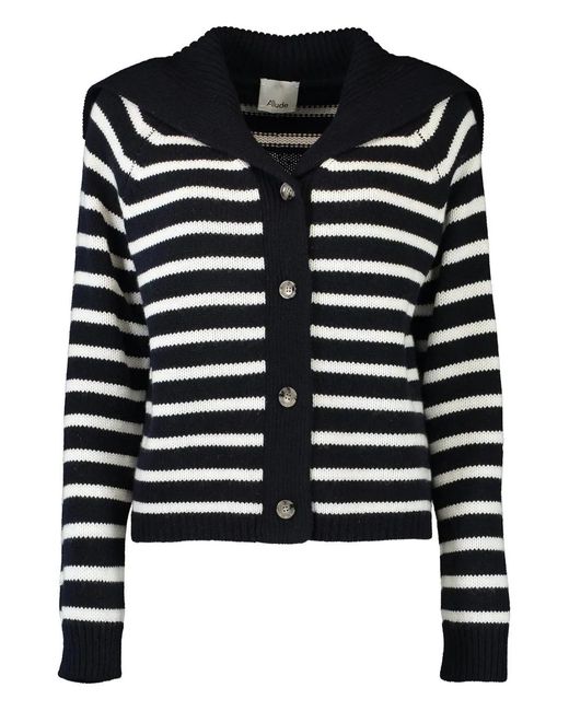 Allude Black Striped Buttoned Cardigan