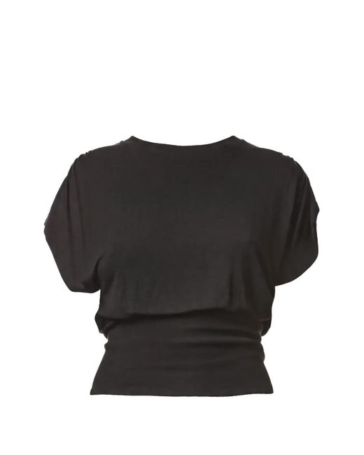 Thom Krom Black Ruched Cap-Sleeve T-Shirt