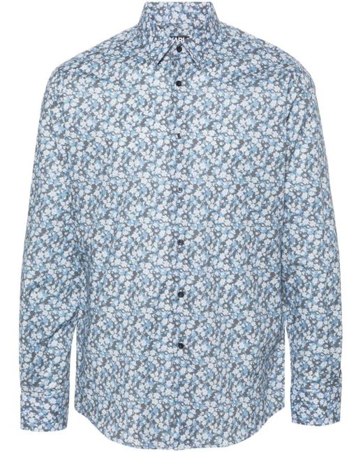 Karl Lagerfeld Blue Floral-print Poplin Shirt for men