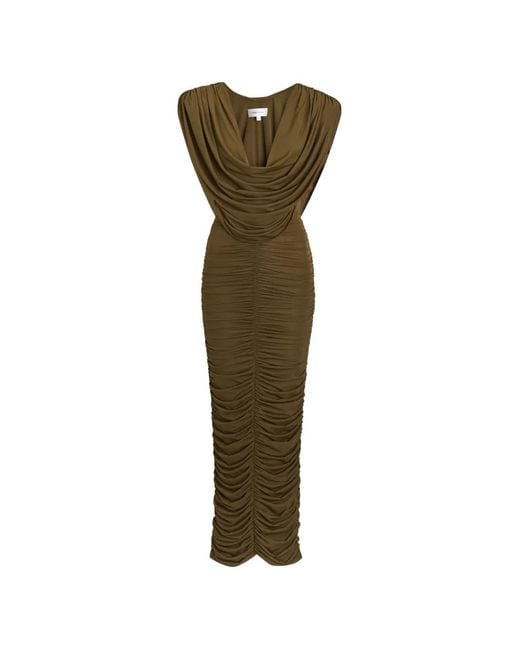 Ronny Kobo Green Parish Cowl-Neck Ruched Midi Dress