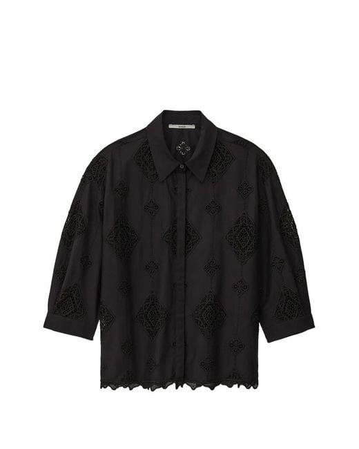 Ba&sh Black Muriel Lace-Panel Shirt