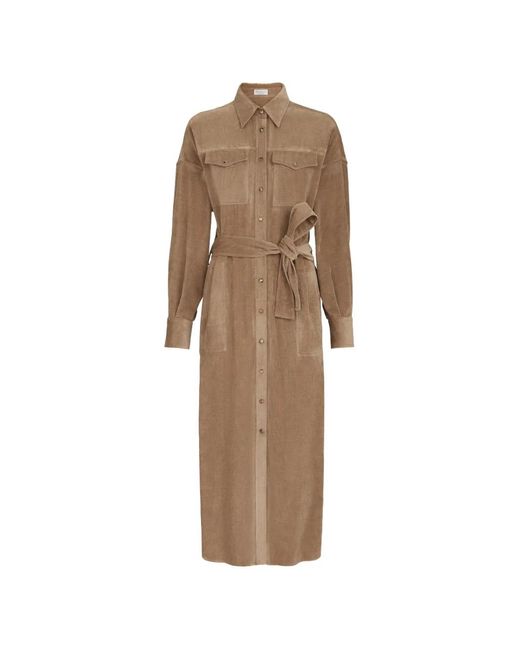 Brunello Cucinelli Natural Fluid Corduroy Shirt Dress