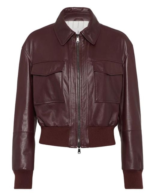 Brunello Cucinelli Brown Leather Flap-Pocket Jacket
