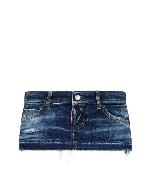 DSquared² Blue Ripped Mini Skirt
