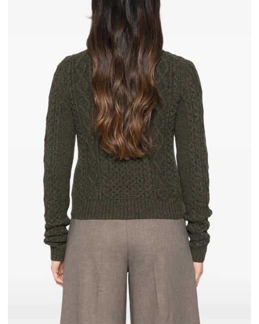 Bompard Green Cable-Knit Cardigan