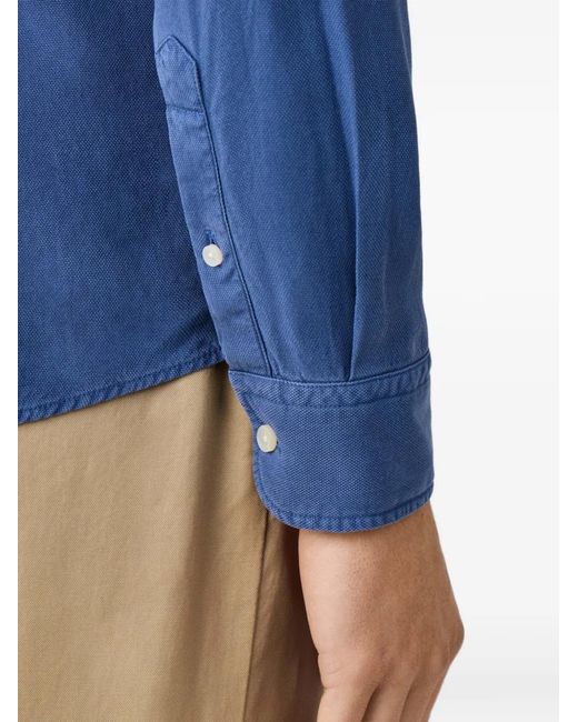 Hackett Blue Chemise Teinte En Pièce En Coton Texturé for men