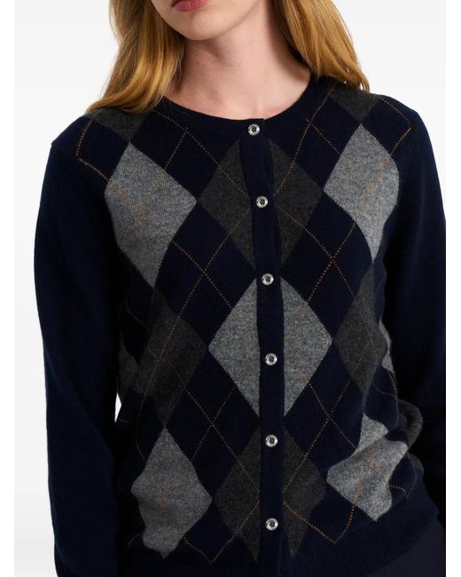 Pringle of Scotland Blue Argyle Crew-Neck Cardigan