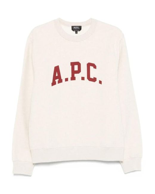 A.P.C. White Logo-Print Crew Neck Sweatshirt for men