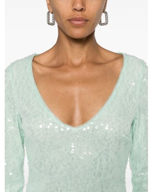 ROTATE BIRGER CHRISTENSEN Green Long Sleeve Top With All-Over Sequins