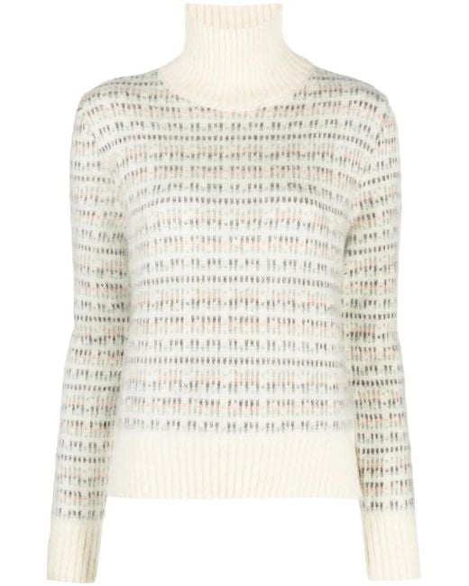 Alysi White Patterned Intarsia-Knit High-Neck Jumper