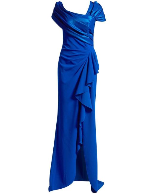 Tadashi Shoji Blue Asymmetric Draped Gown