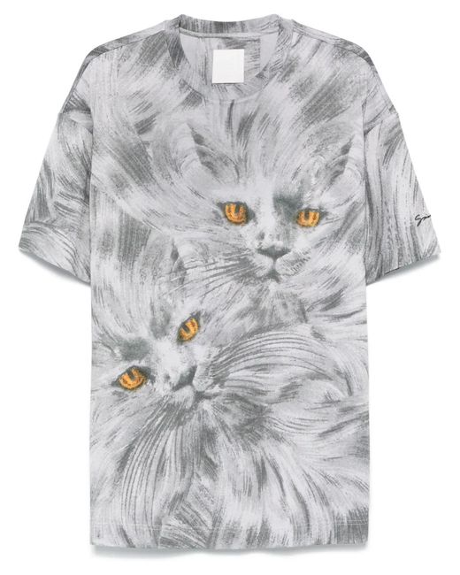 Givenchy Gray Cat-Print T-Shirt for men