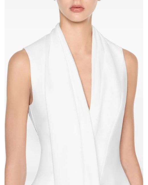 Chats by C.Dam White Draped Collarless Vest