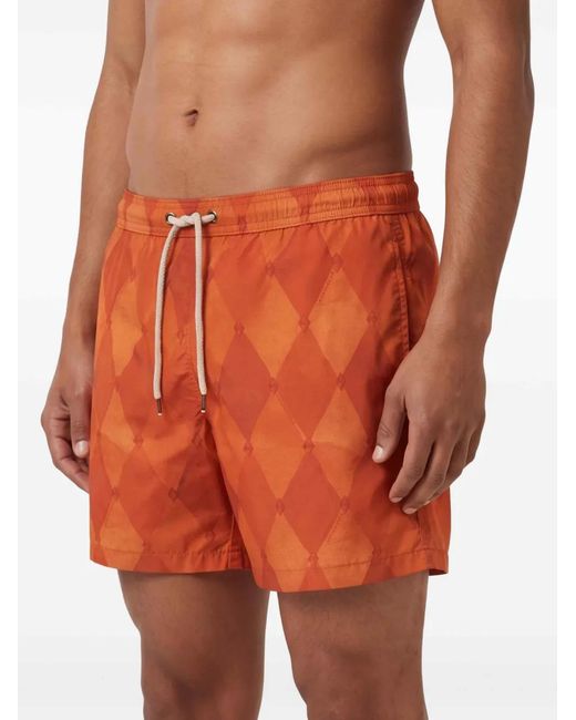 Ballantyne Orange Diamond-Pattern Swim Shorts for men
