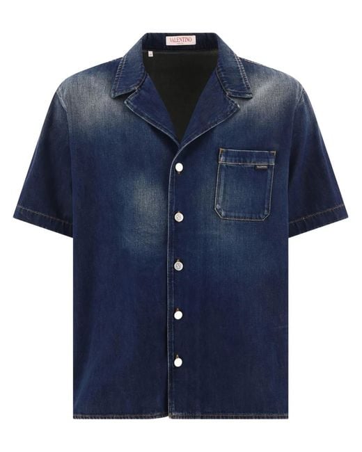 Valentino Garavani Blue Denim Chambray Bowling Shirt for men