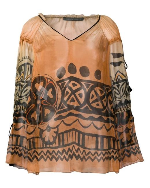 Alberta Ferretti Multicolor Sheer Patterned Blouse