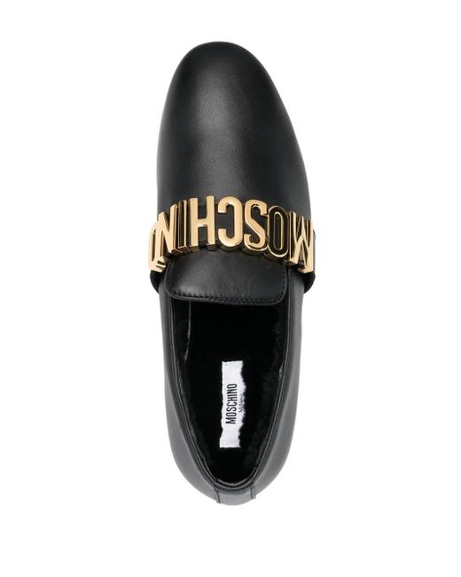 Moschino Black Logo-Plaque Leather Loafers