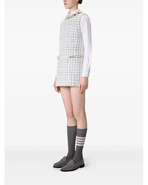 Thom Browne Swarovski-Crystal Gingham Tweed Mini Dress in White | Lyst