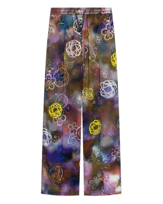 KENZO Purple Floral-Print Drawstring Straight Trousers