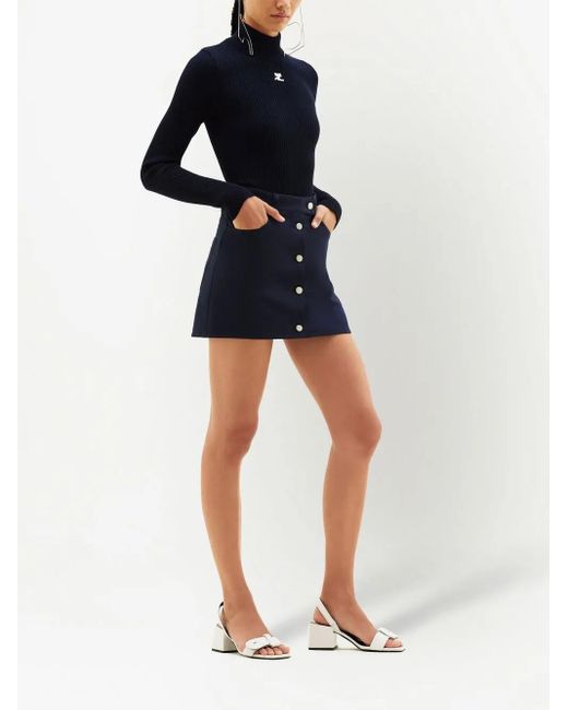 Courreges Blue Logo-Patch Mock-Neck Sweater