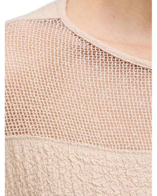 Joseph Ribkoff Natural Mesh-Panelled Crinkle-Effect Top
